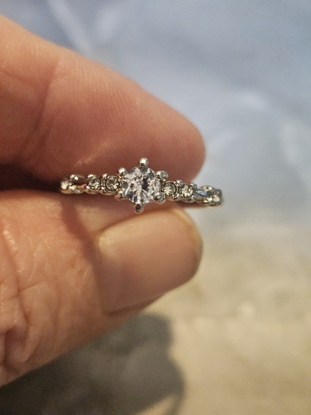 Classic Silver-Tone Cubic Zirconia Engagement Ring - White